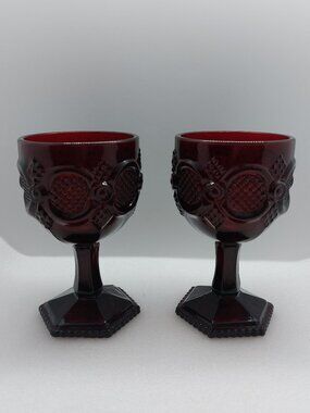 2 Vintage Avon Cape Cod Ruby Red Pressed Glass Wine Or Water 6" Goblet